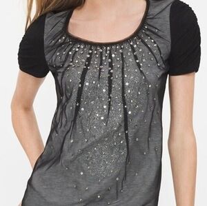 WHITE HOUSE BLACK MARKET BlK/Silver Embellished Top NWOT Size XS